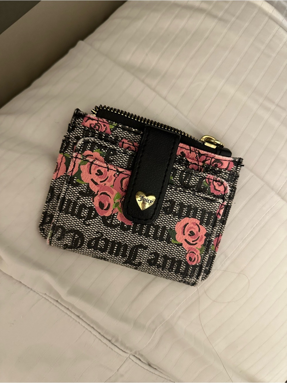 Juicy Couture Black & Pink Rose Print Card Holder